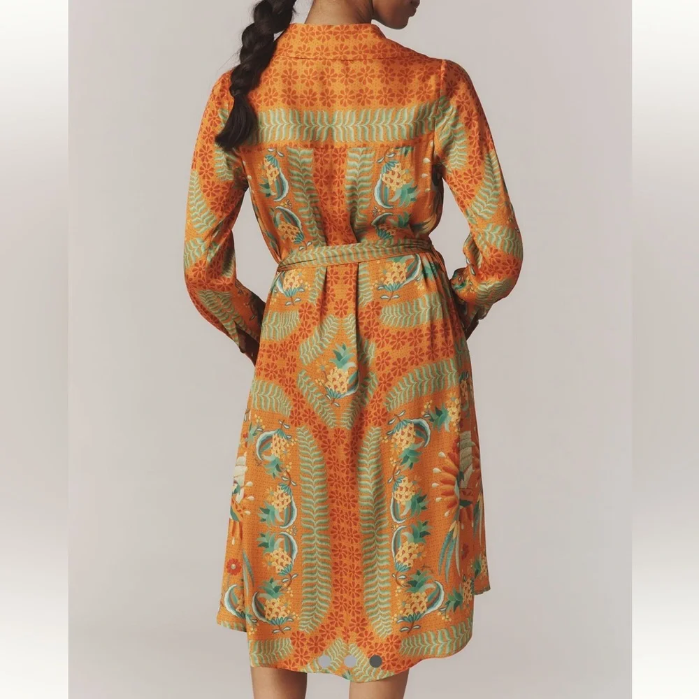 Farm Rio Belted Shirt Dress Tropic of the Macaws NWT
